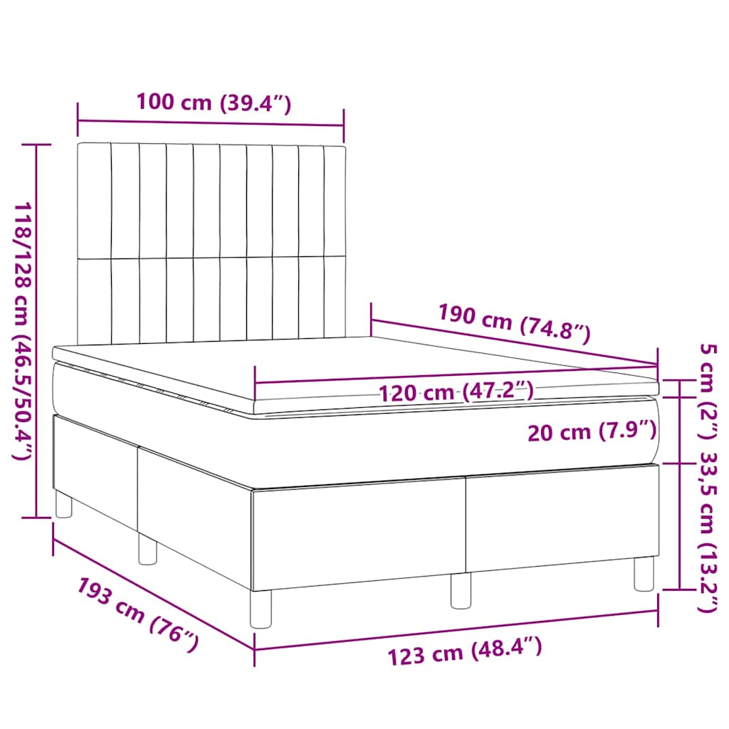 Krevet s oprugama i madracem tamnoplavi 120 x 190 cm baršun