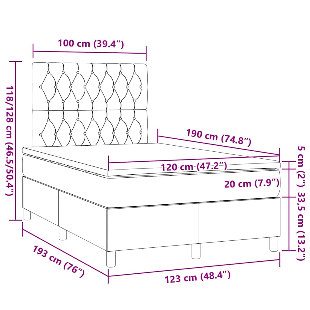 Krevet box spring s madracem tamnozeleni 120x190 cm baršunasti