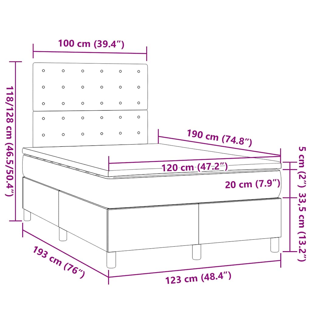 Krevet box spring s madracem tamnozeleni 120x190 cm baršunasti