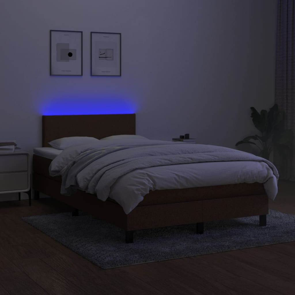 Krevet s oprugama i madracem LED tamnosmeđi 120x190 cm tkanina