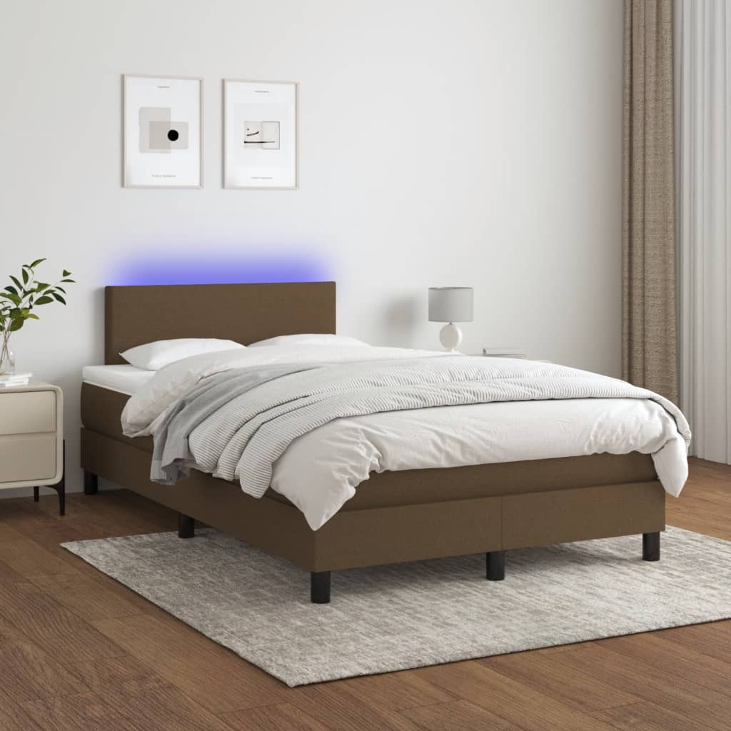 Krevet s oprugama i madracem LED tamnosmeđi 120x190 cm tkanina