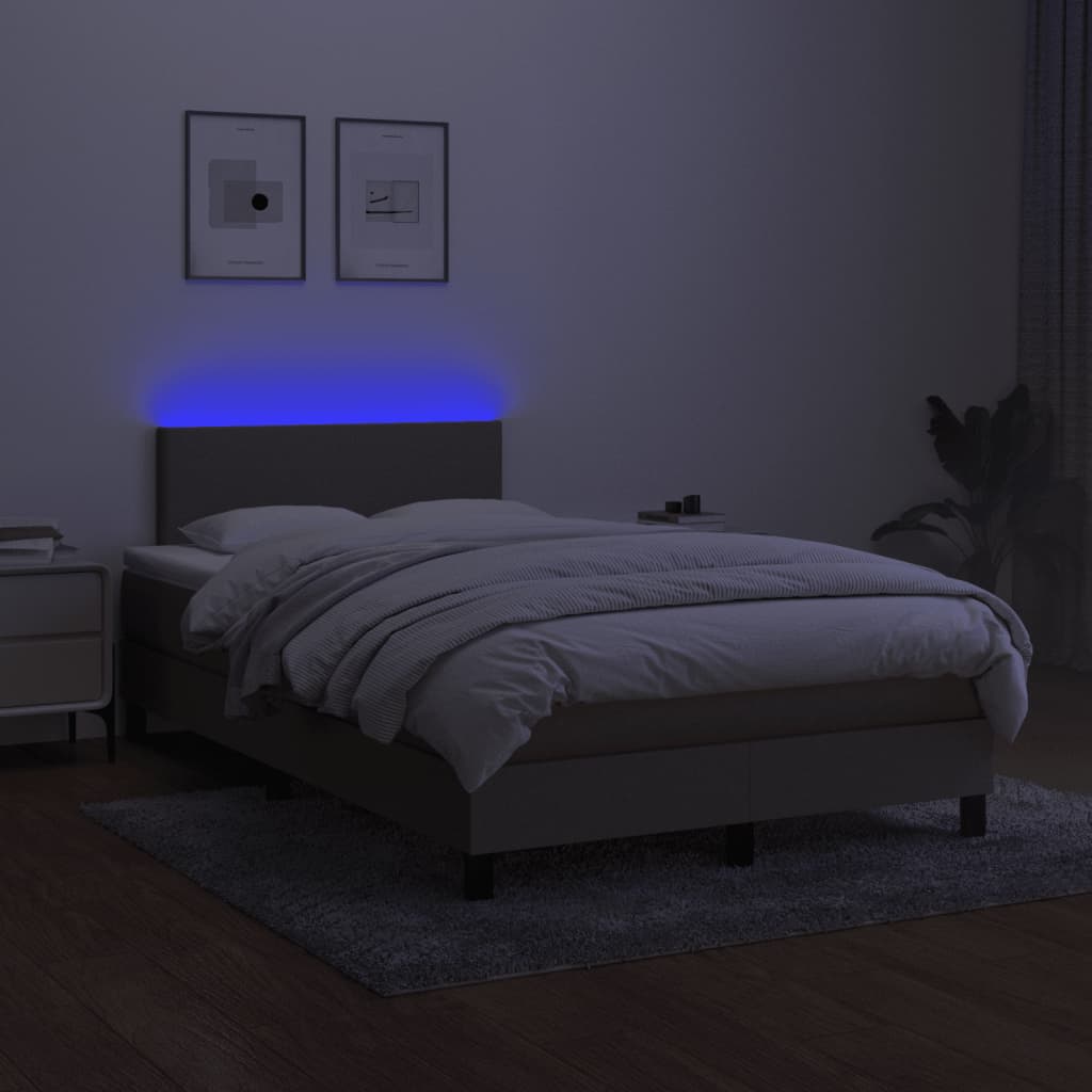 Krevet s oprugama i madracem LED smeđesivi 120x190cm od tkanine