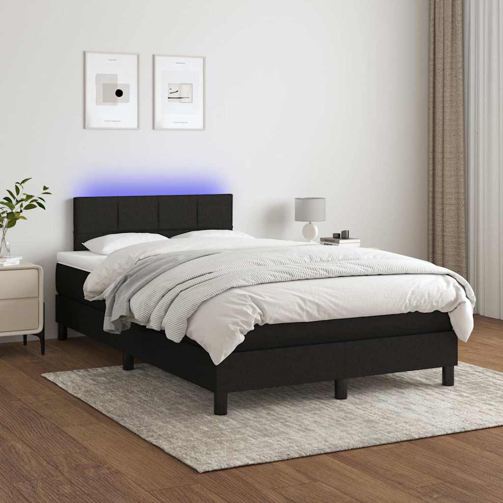 Krevet box spring s madracem LED crni 120 x 190 cm od tkanine