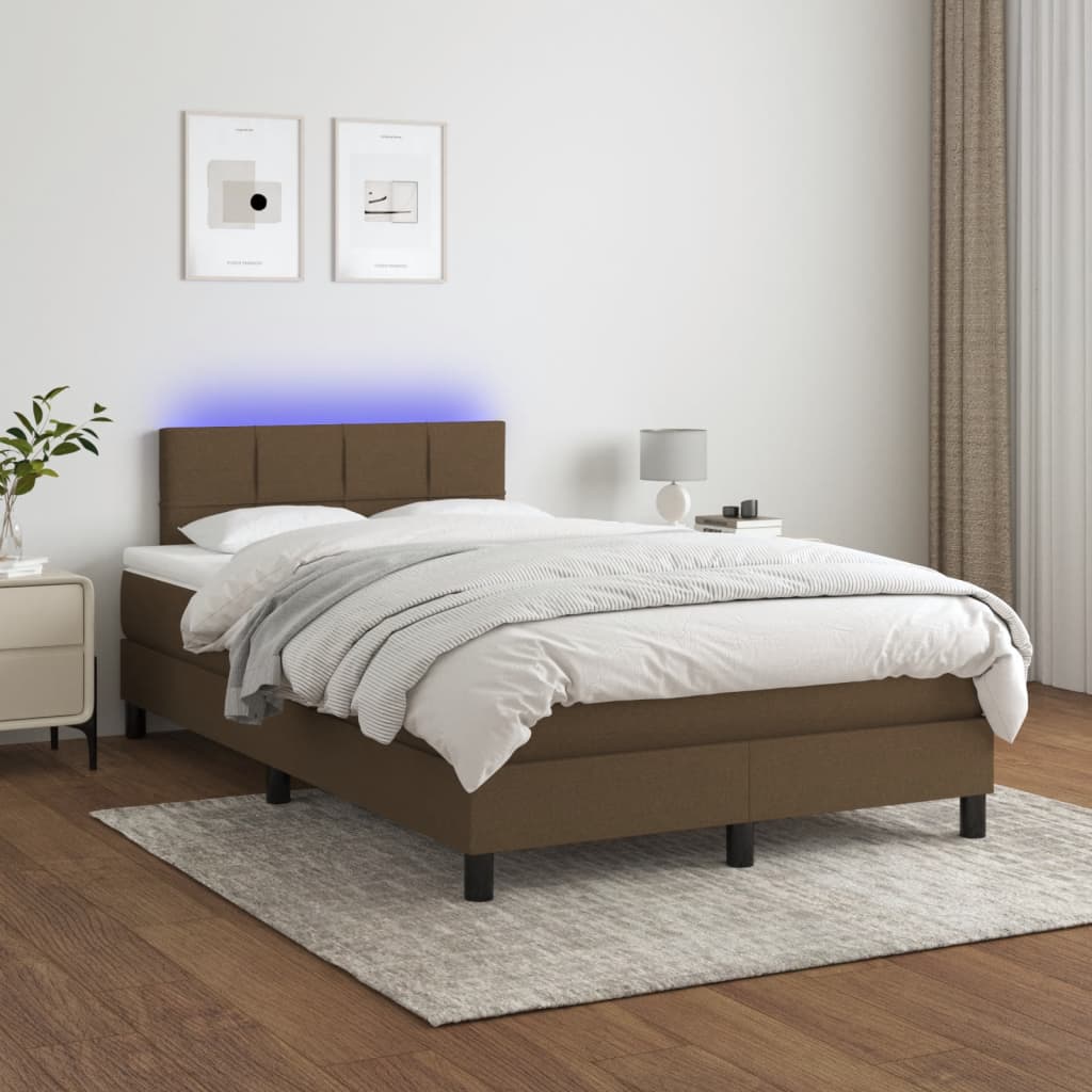 Krevet s oprugama i madracem LED tamnosmeđi 120x190 cm tkanina