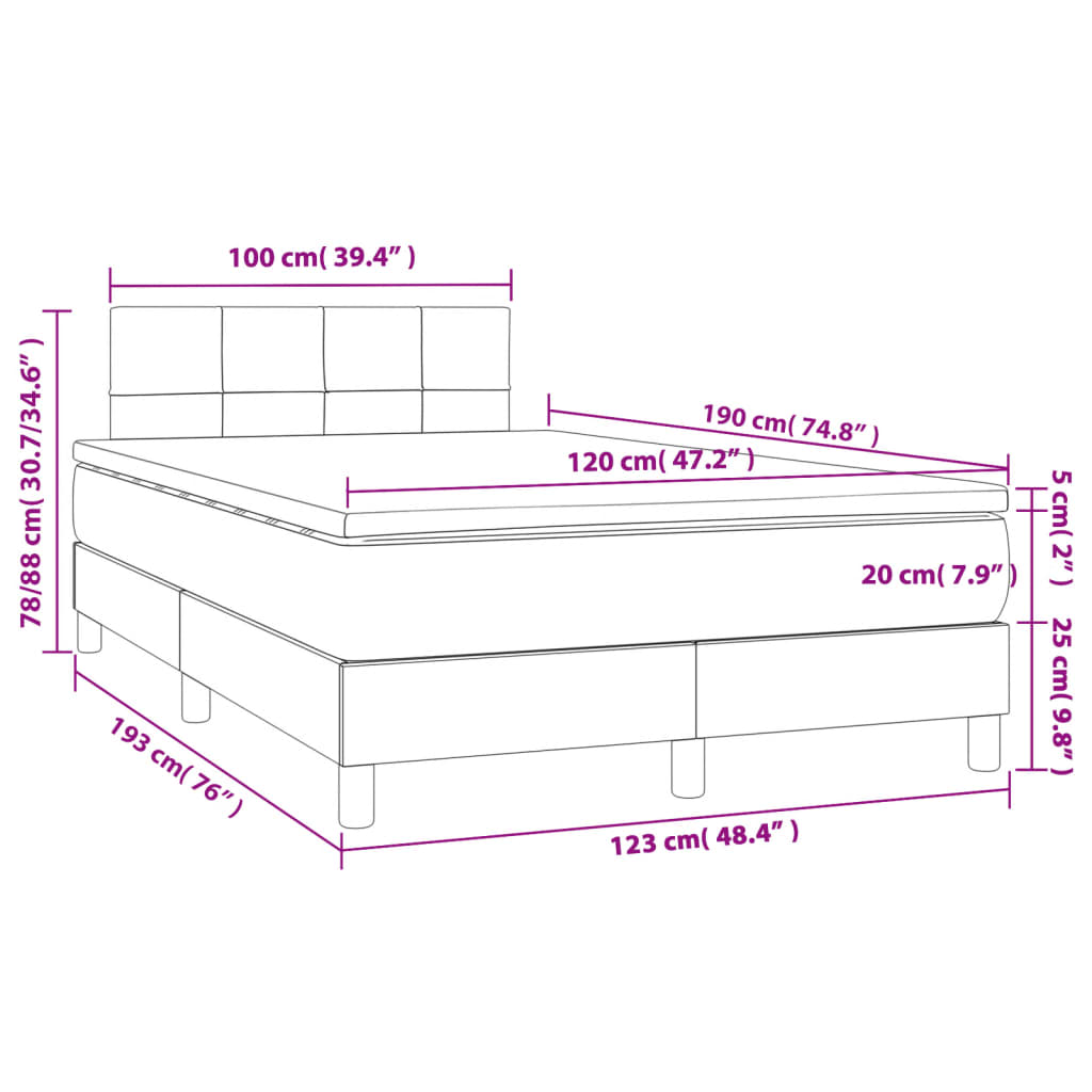 Krevet s oprugama i madracem LED krem 120 x 190 cm od tkanine
