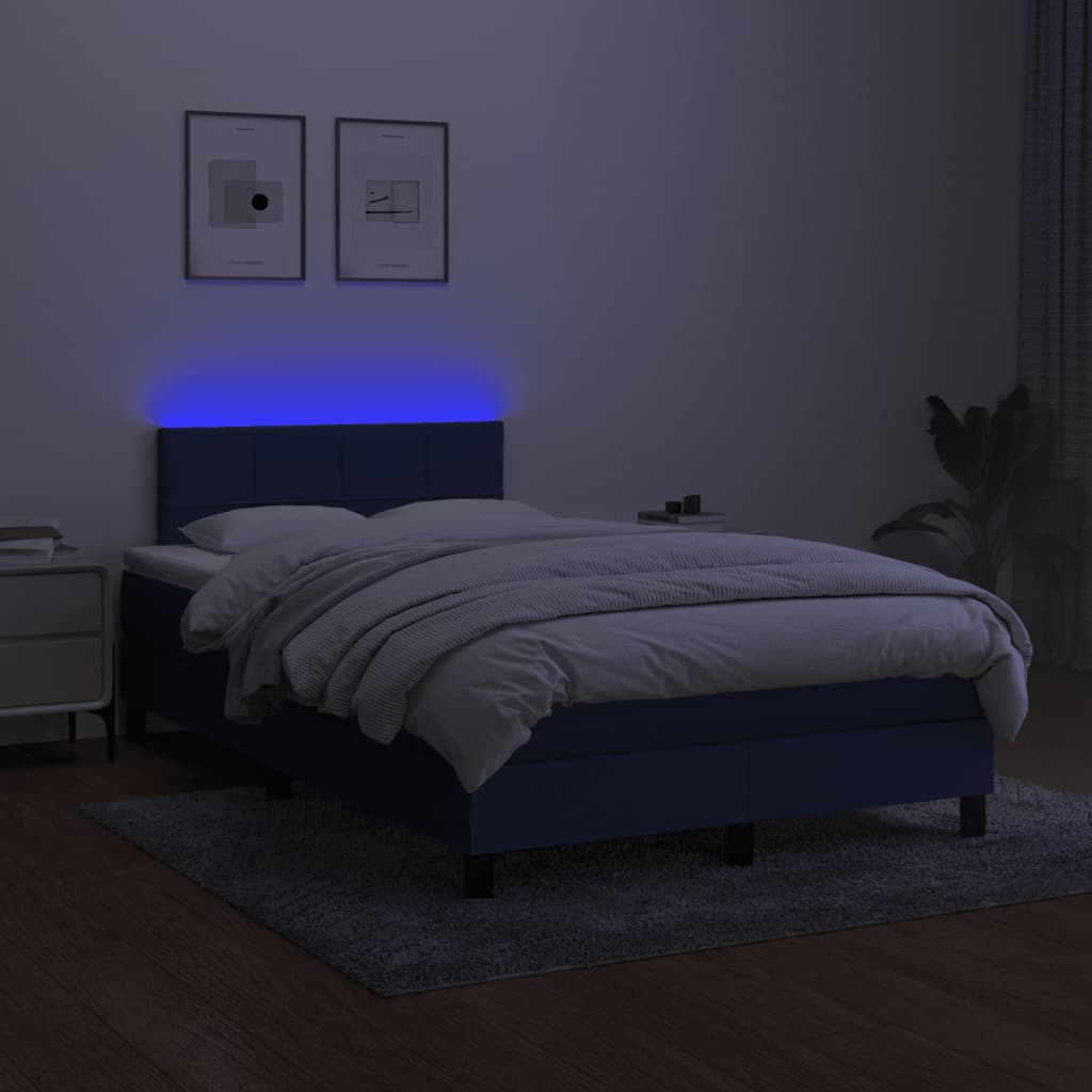 Krevet s oprugama i madracem LED plavi 120 x 190 cm od tkanine