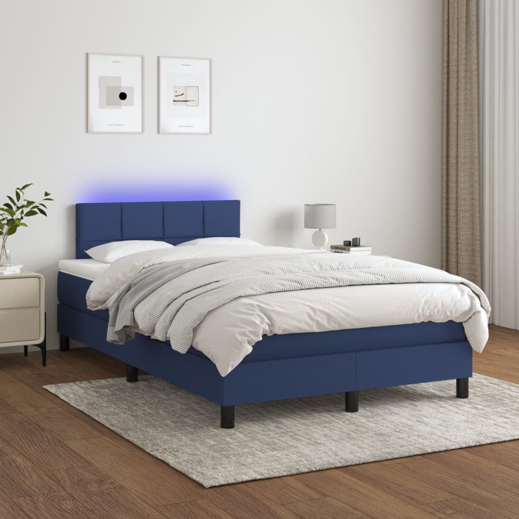 Krevet s oprugama i madracem LED plavi 120 x 190 cm od tkanine