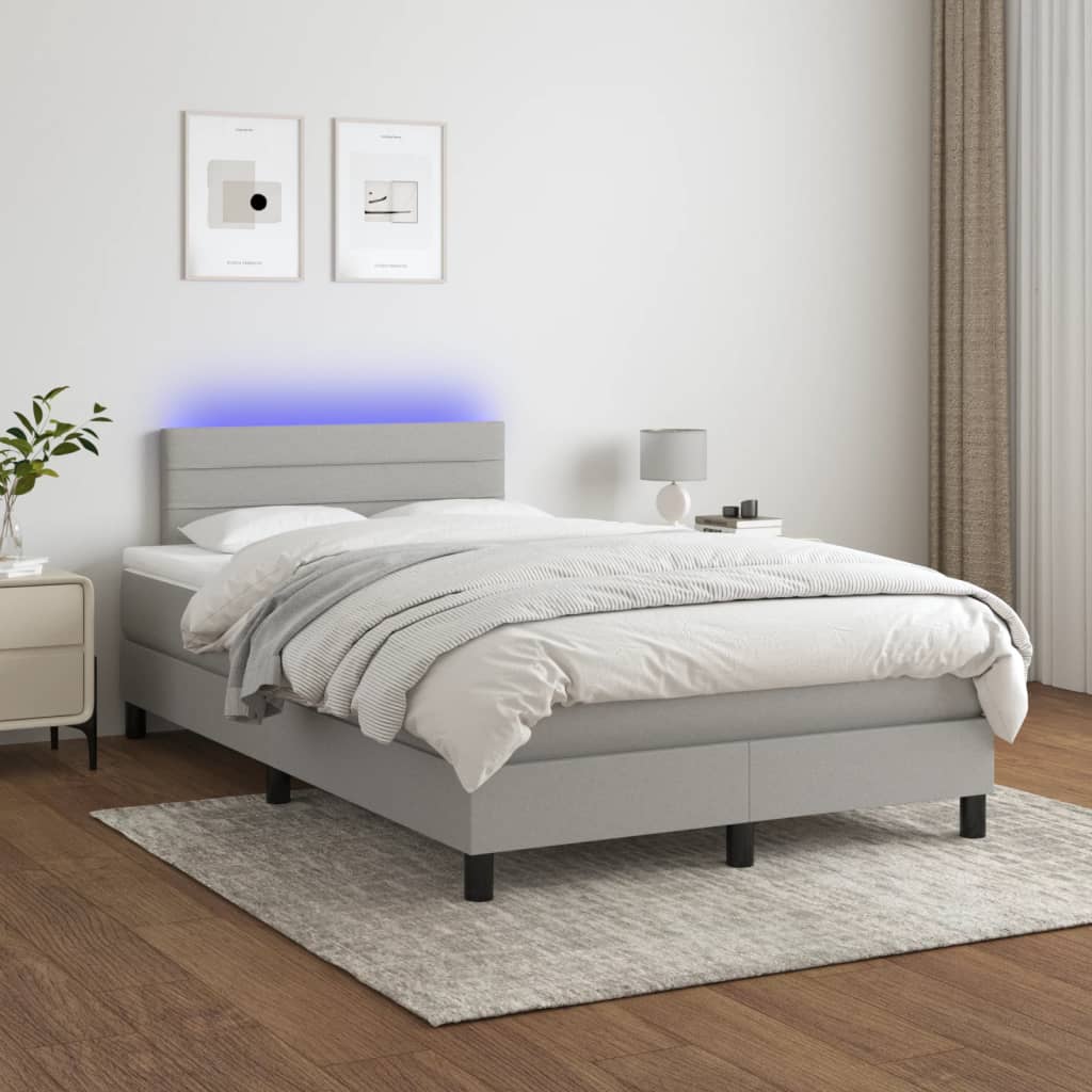 Krevet s oprugama i madracem LED svjetlosivi 120x190 cm tkanina