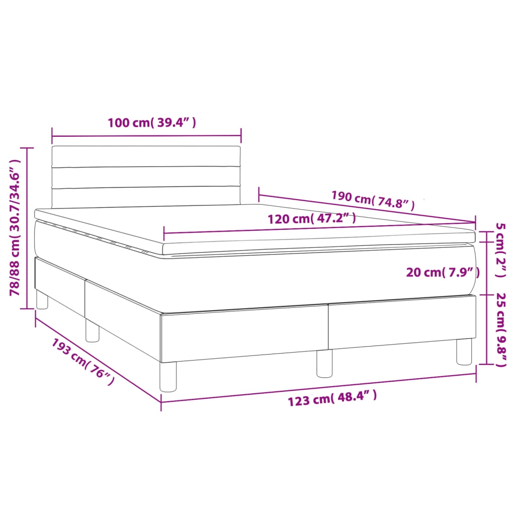 Krevet s oprugama i madracem LED smeđesivi 120x190cm od tkanine
