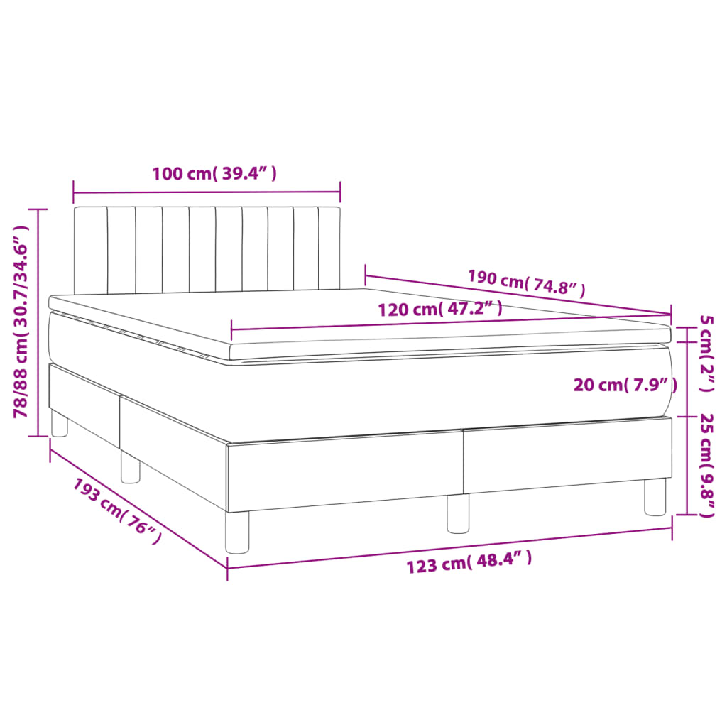 Krevet s oprugama i madracem LED krem 120 x 190 cm od tkanine