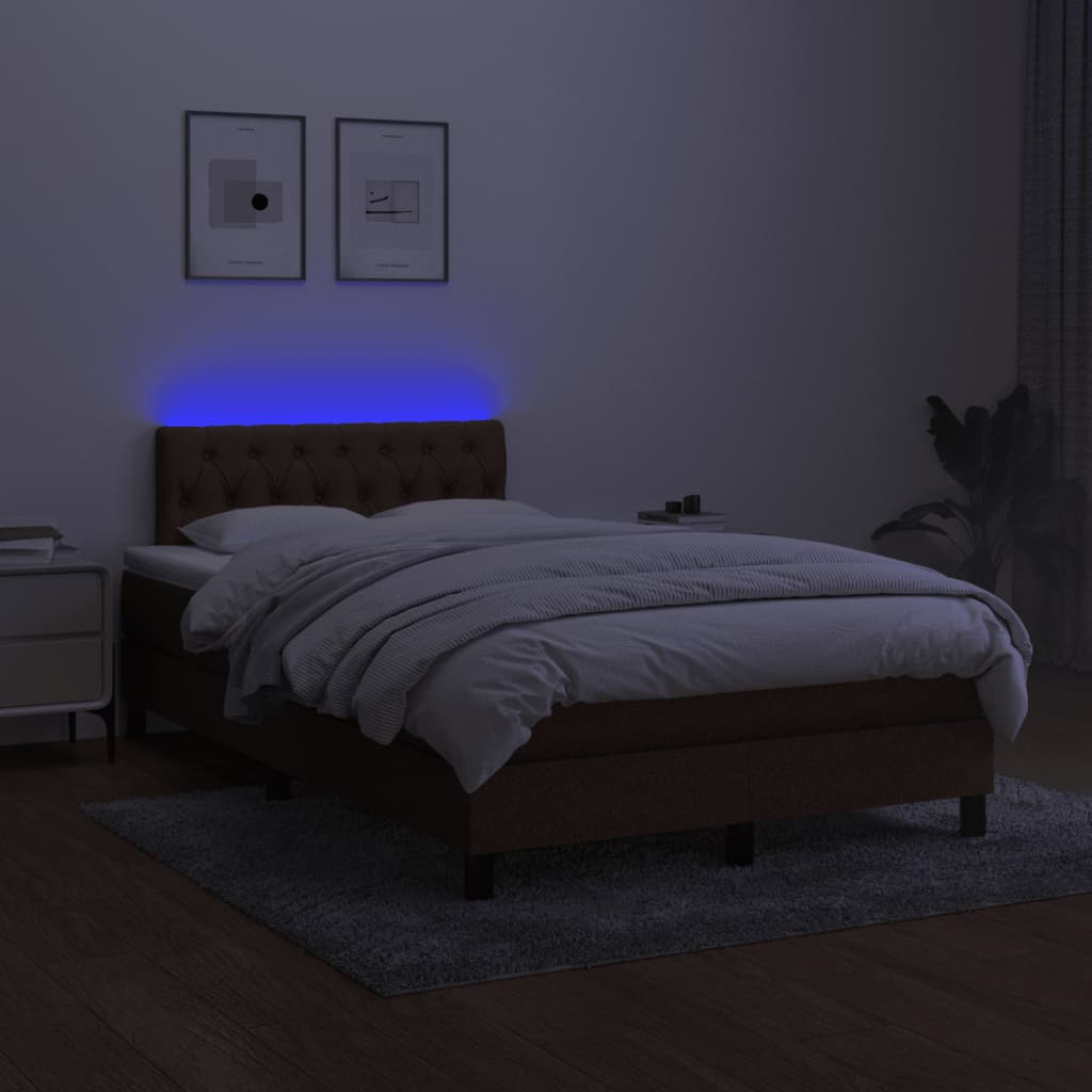 Krevet s oprugama i madracem LED tamnosmeđi 120x190 cm tkanina