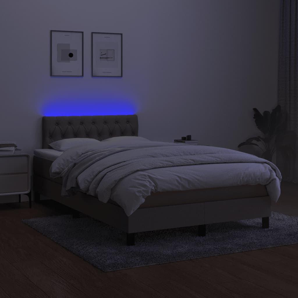 Krevet s oprugama i madracem LED smeđesivi 120x190cm od tkanine