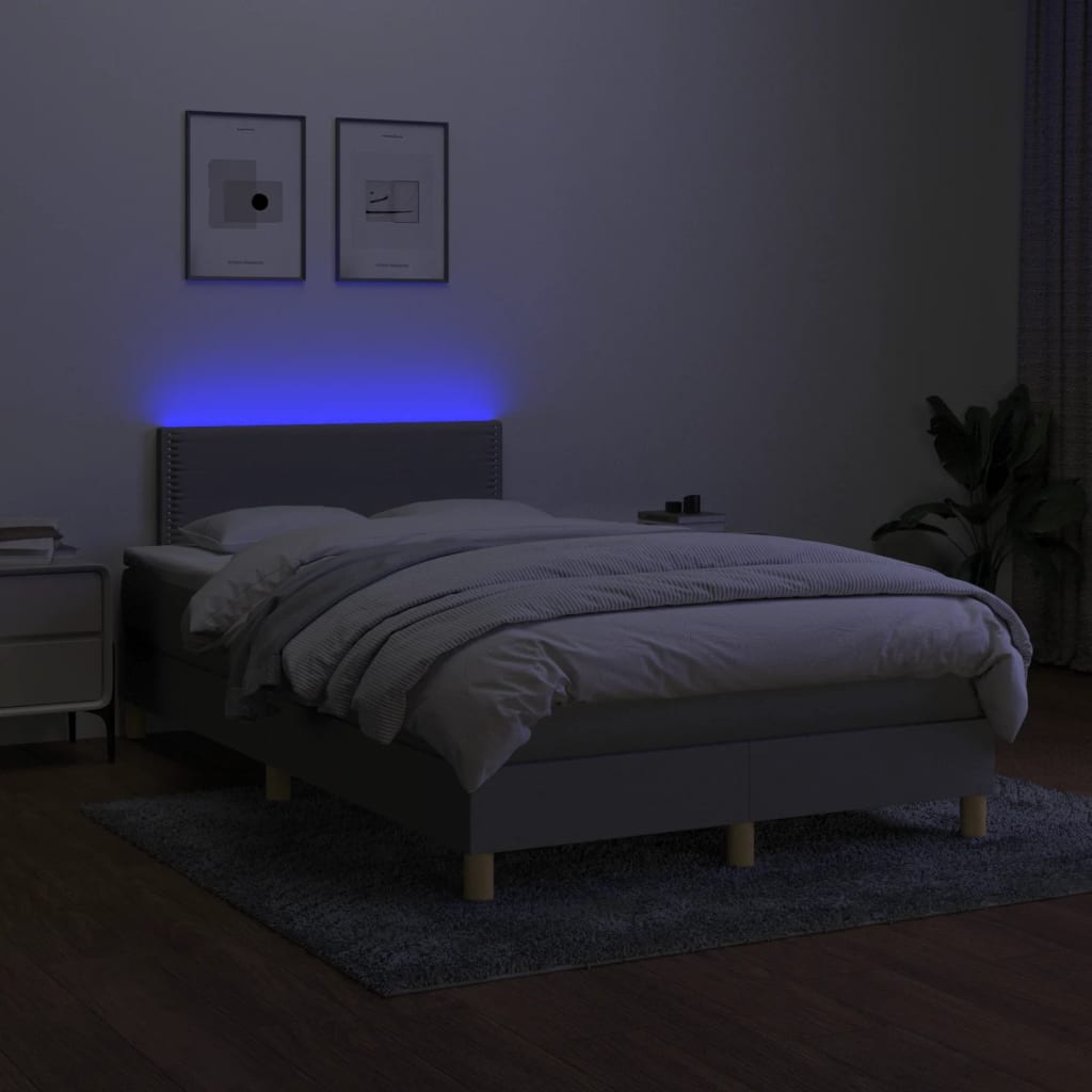 Krevet s oprugama i madracem LED svjetlosivi 120x190 cm tkanina
