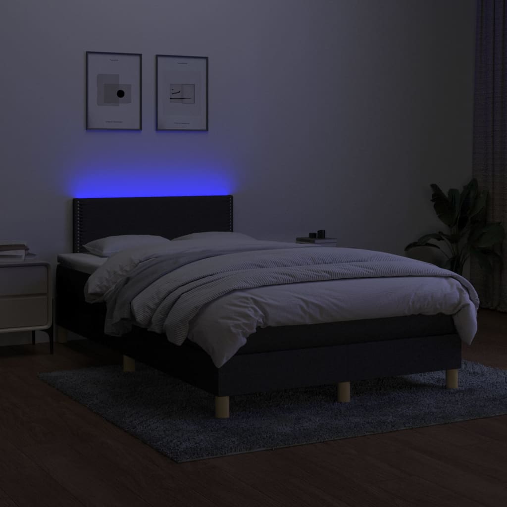 Krevet box spring s madracem LED crni 120 x 190 cm od tkanine