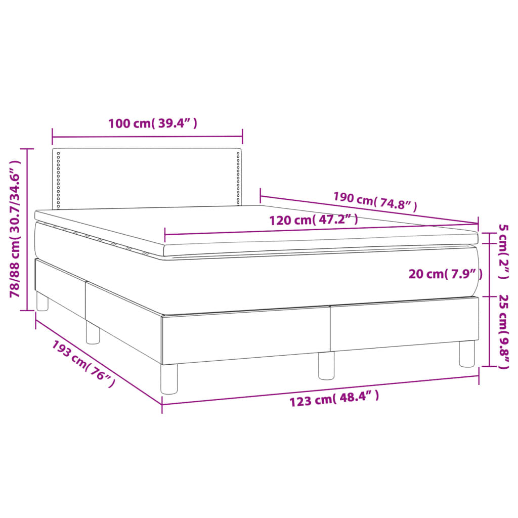 Krevet box spring s madracem LED crni 120 x 190 cm od tkanine