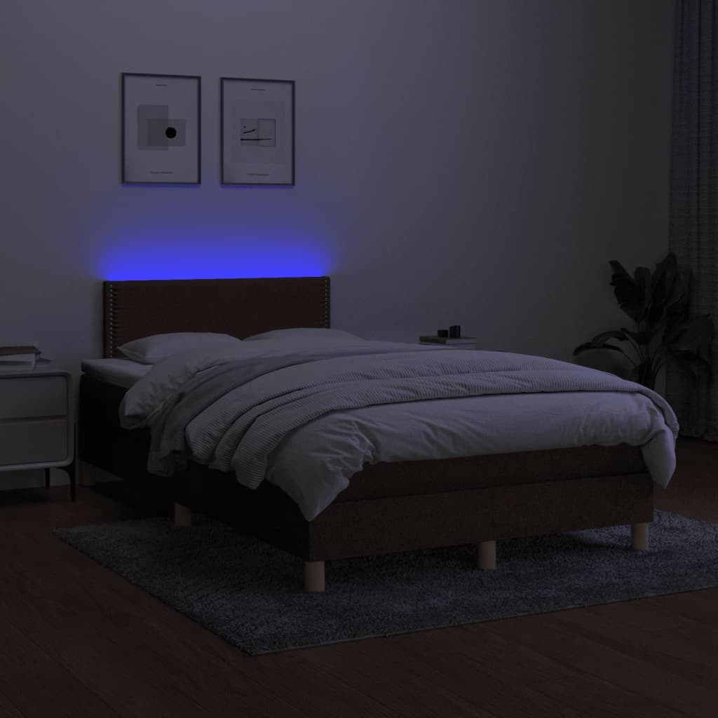 Krevet s oprugama i madracem LED tamnosmeđi 120x190 cm tkanina