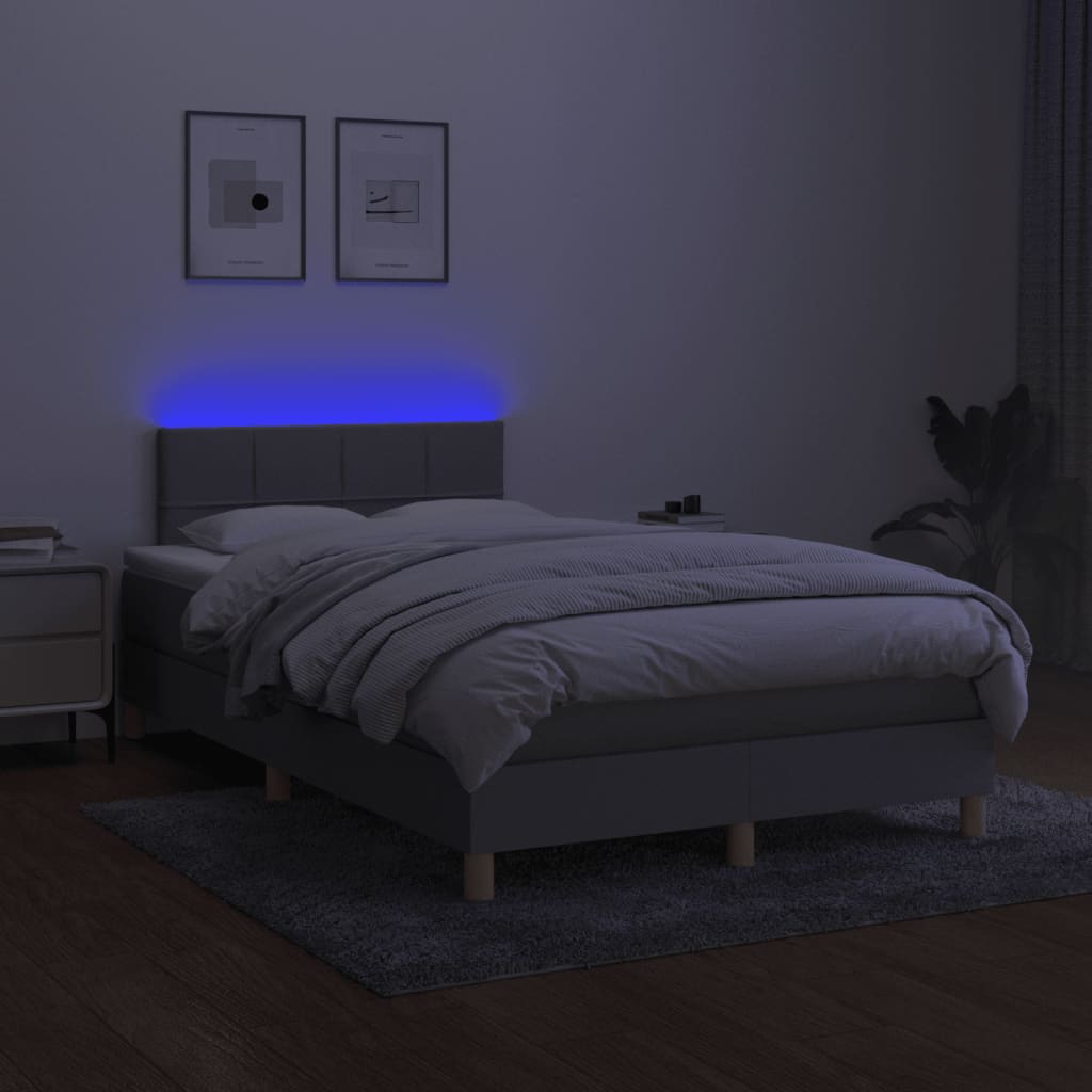 Krevet s oprugama i madracem LED svjetlosivi 120x190 cm tkanina