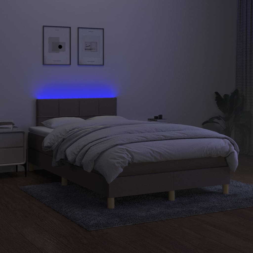 Krevet s oprugama i madracem LED smeđesivi 120x190cm od tkanine