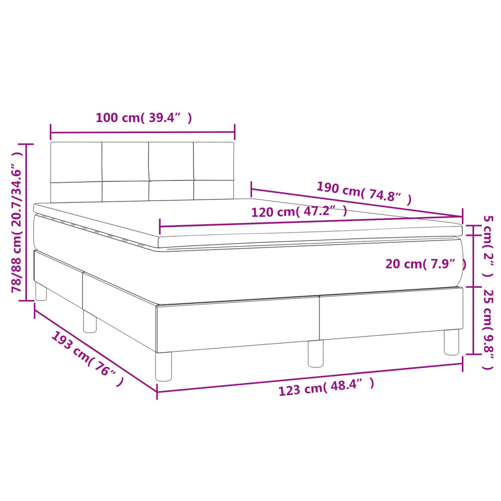 Krevet s oprugama i madracem LED smeđesivi 120x190cm od tkanine