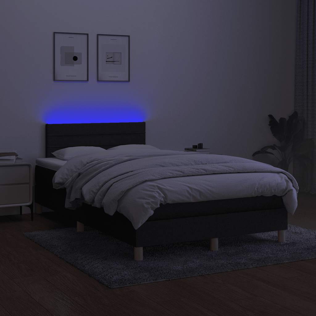 Krevet box spring s madracem LED crni 120 x 190 cm od tkanine