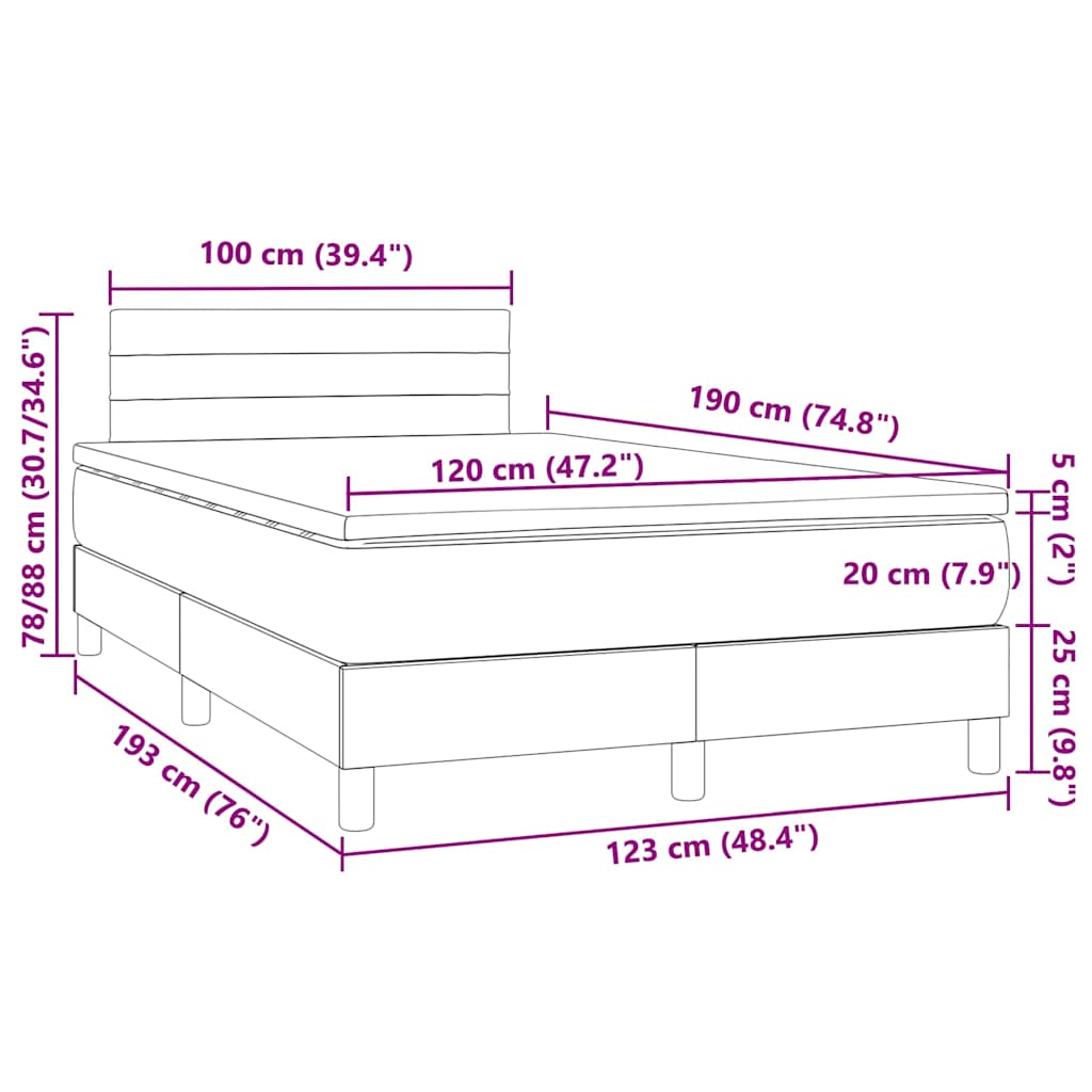 Krevet s oprugama i madracem LED smeđesivi 120x190cm od tkanine