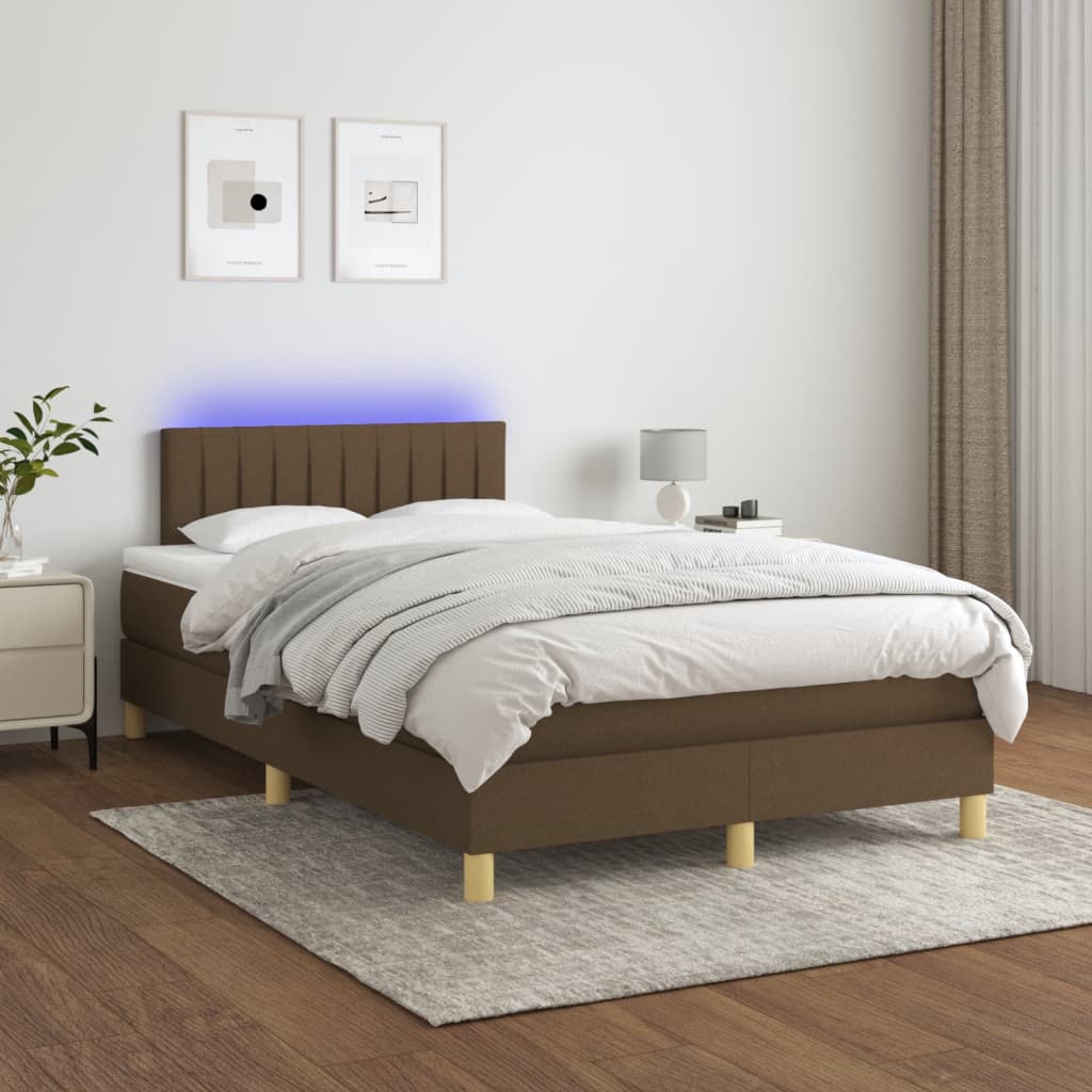 Krevet s oprugama i madracem LED tamnosmeđi 120x190 cm tkanina