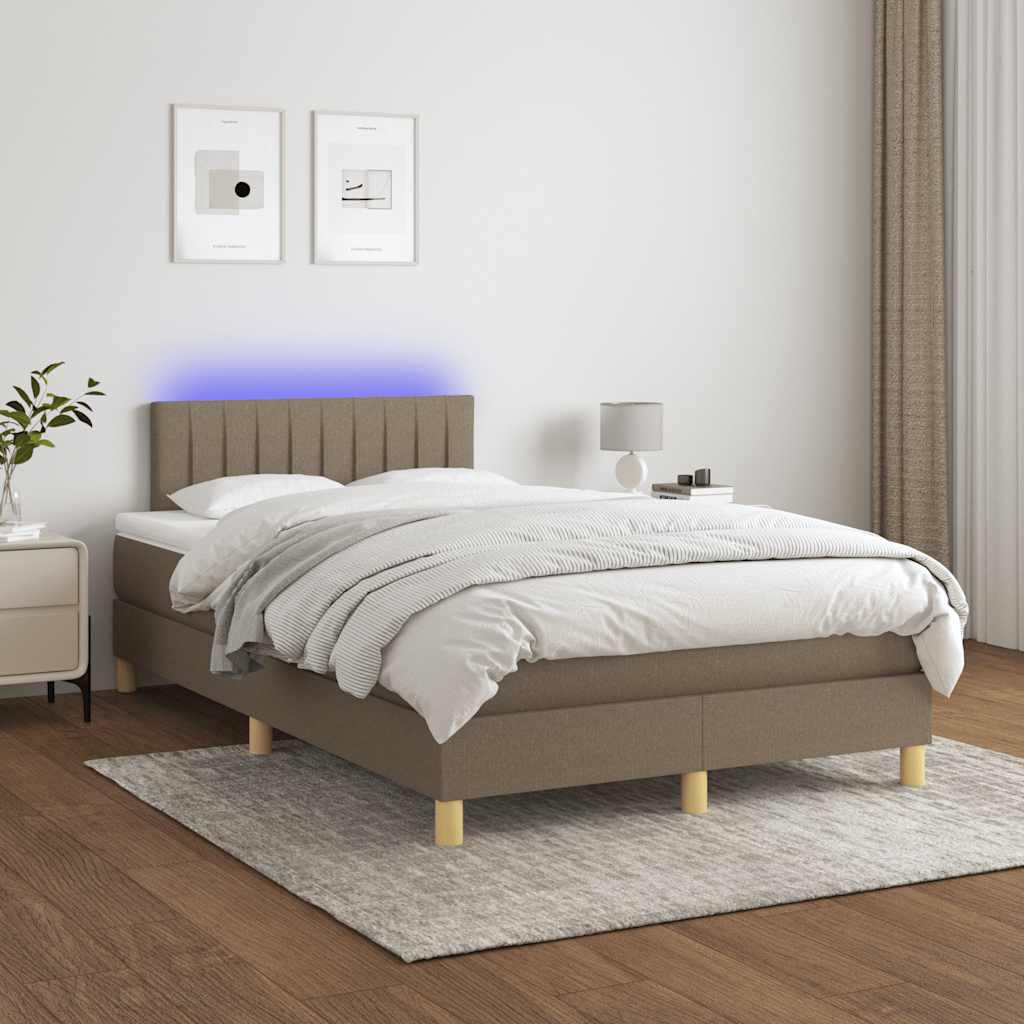 Krevet s oprugama i madracem LED smeđesivi 120x190cm od tkanine