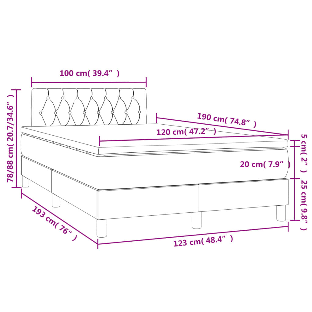 Krevet s oprugama i madracem LED svjetlosivi 120x190 cm tkanina