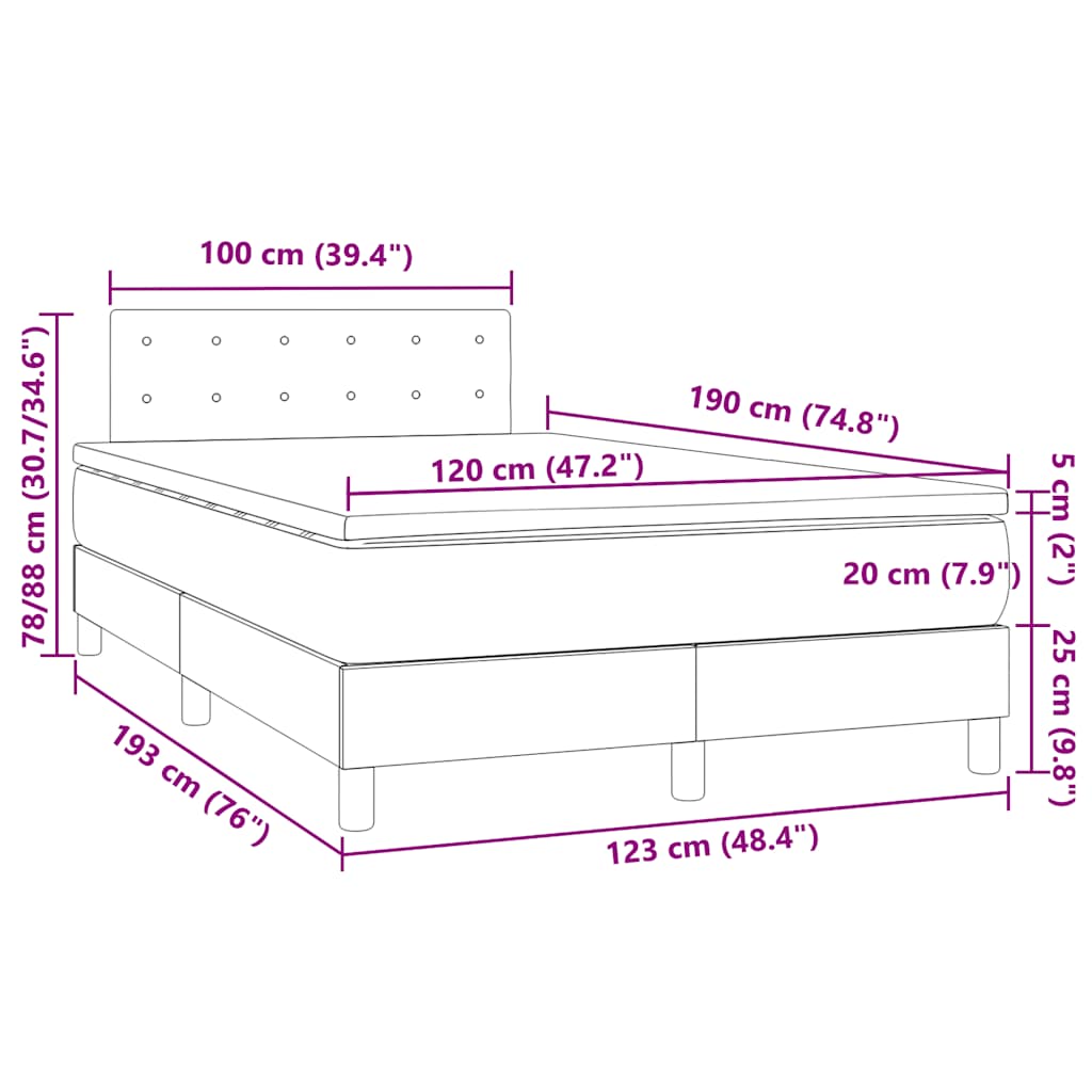 Krevet s oprugama i madracem LED tamnosmeđi 120x190 cm tkanina