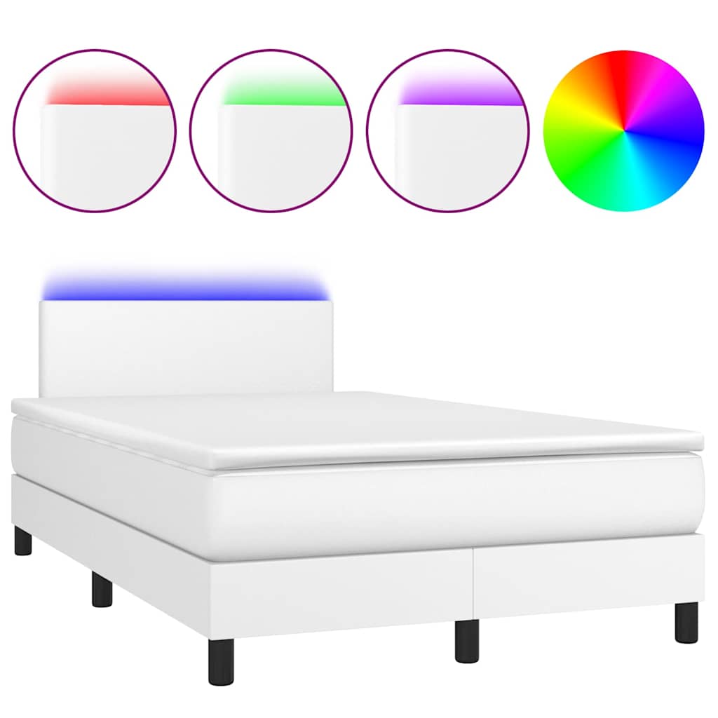 Krevet box spring s madracem LED bijeli 120x190 cm umjetna koža