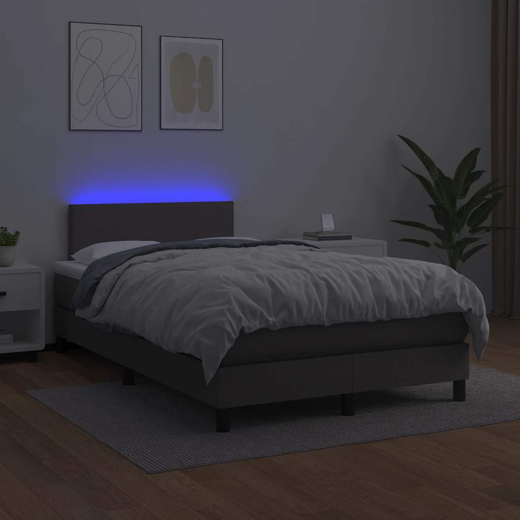 Krevet s oprugama i madracem LED sivi 120x190 cm umjetna koža