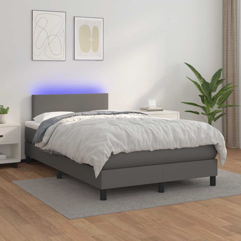Krevet s oprugama i madracem LED sivi 120x190 cm umjetna koža