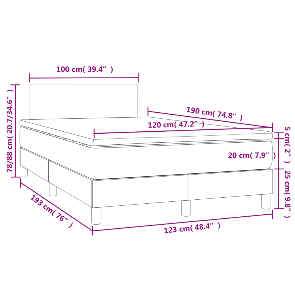 Krevet s oprugama i madracem LED 120x190 cm umjetna koža