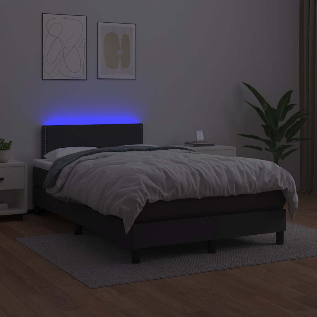 Krevet box spring s madracem LED crni 120 x 190 cm umjetna koža