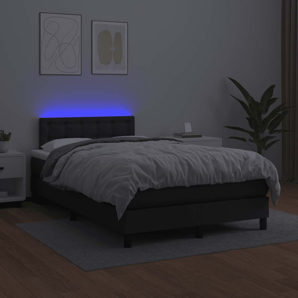 Krevet box spring s madracem LED crni 120 x 190 cm umjetna koža