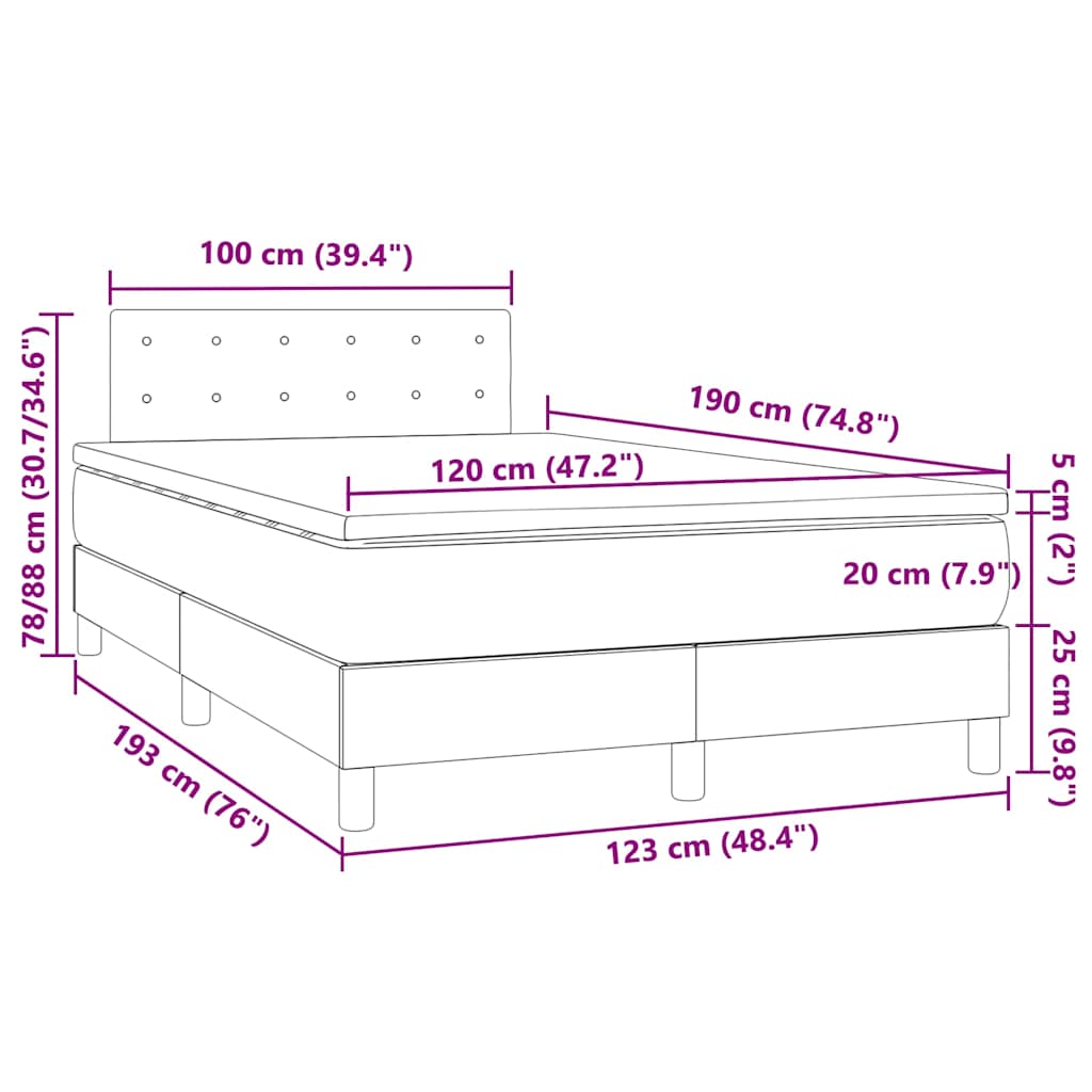 Krevet box spring s madracem LED crni 120 x 190 cm umjetna koža