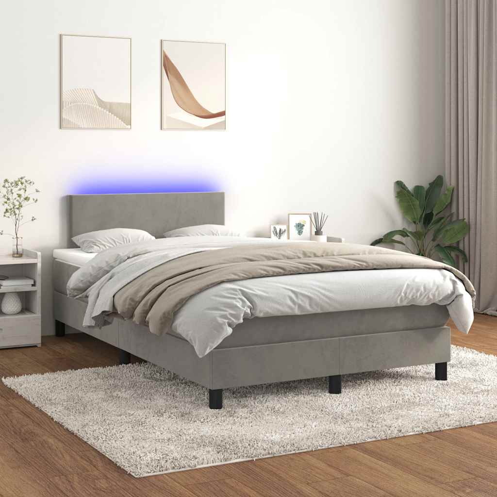 Krevet box spring s madracem LED svjetlosivi 120x190 cm tkanina