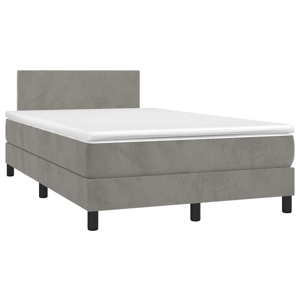 Krevet box spring s madracem LED svjetlosivi 120x190 cm tkanina