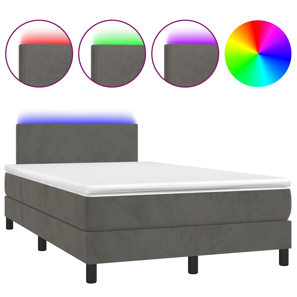 Krevet box spring s madracem LED tamnosivi 120 x 190 cm baršun