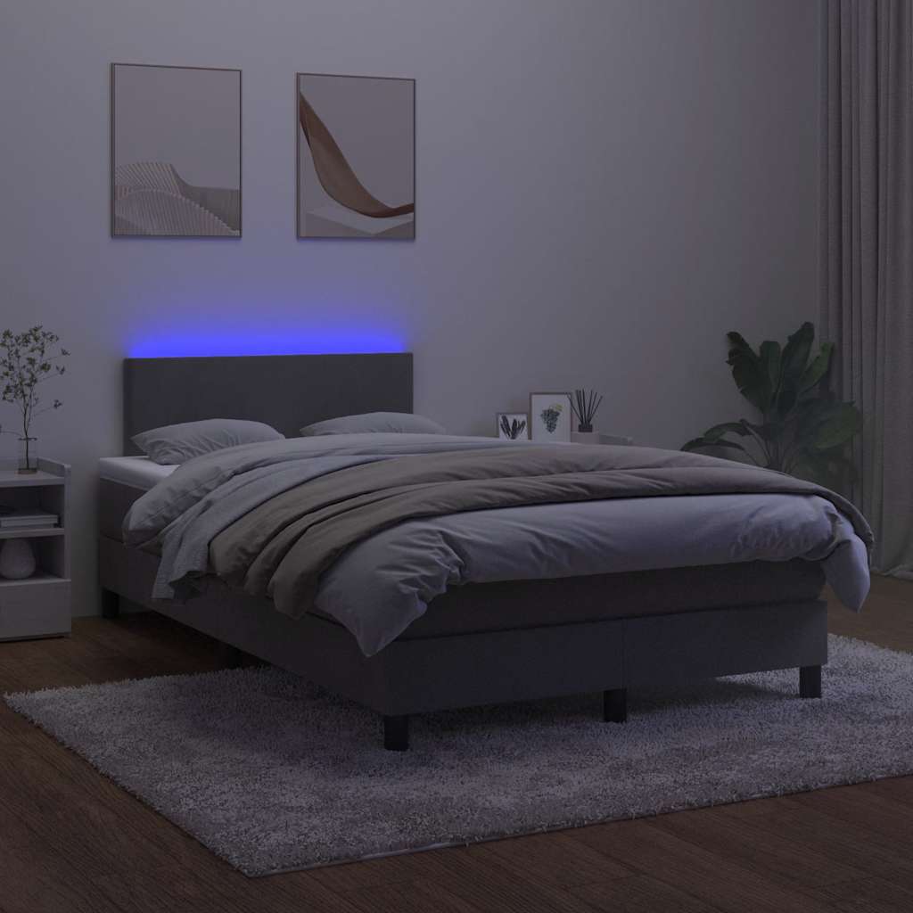 Krevet box spring s madracem LED tamnosivi 120 x 190 cm baršun