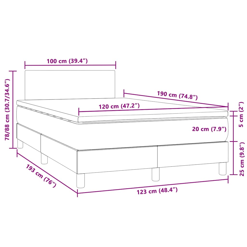 Krevet s oprugama i madracem LED tamnozelenim 120x190 cm baršun