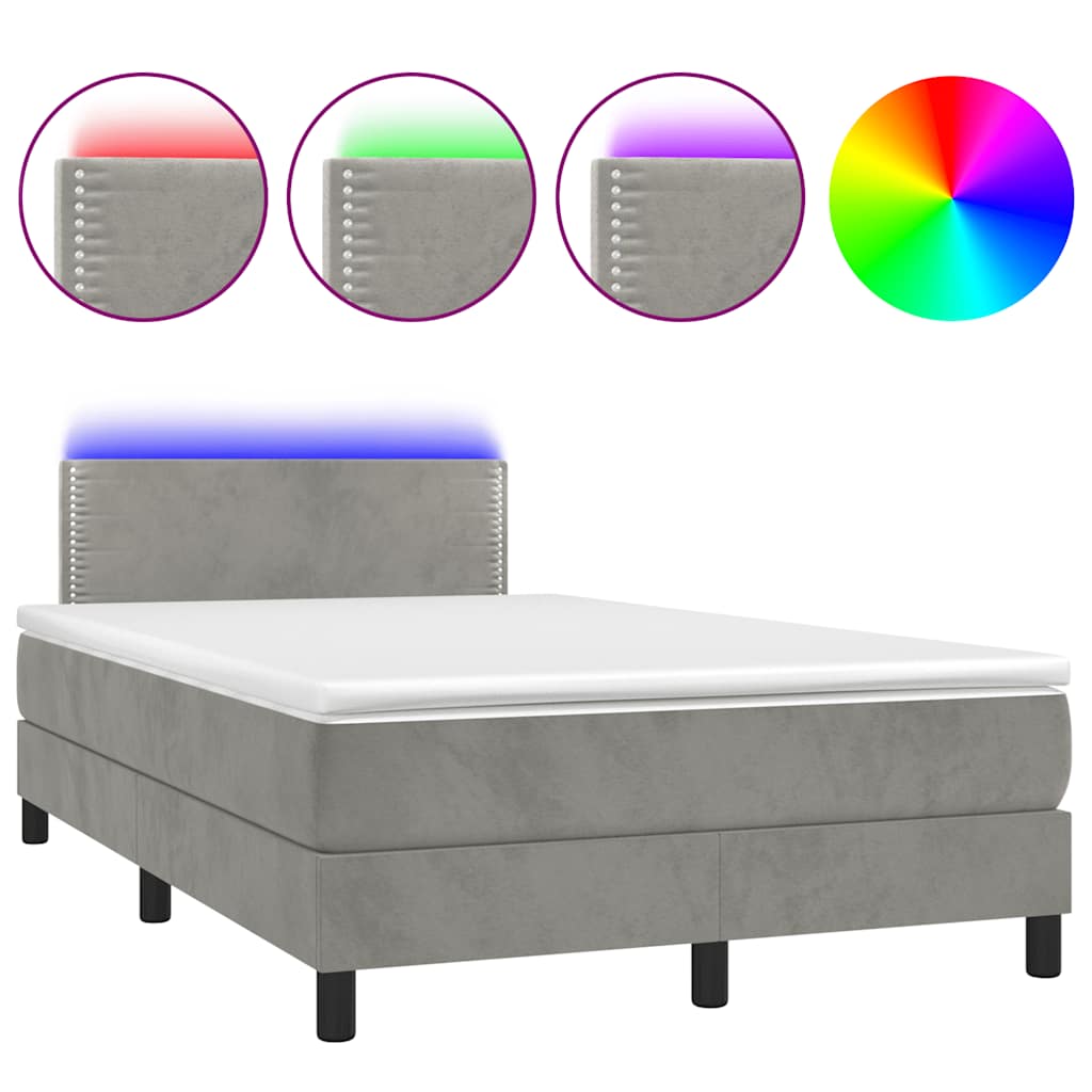 Krevet box spring s madracem LED svjetlosivi 120x190 cm tkanina