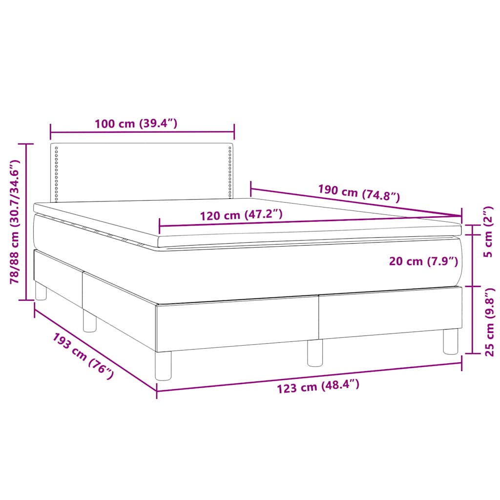 Krevet box spring s madracem LED tamnosivi 120 x 190 cm baršun