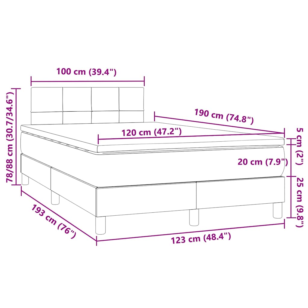 Krevet s oprugama i madracem LED tamnozelenim 120x190 cm baršun