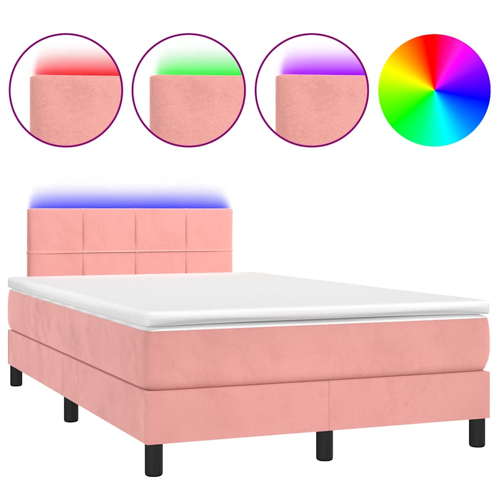 Krevet box spring s madracem LED ružičasti 120x190cm baršunasti