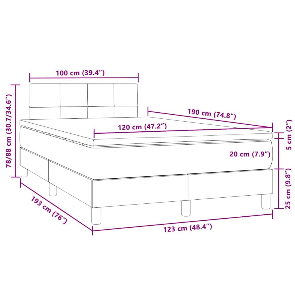 Krevet box spring s madracem LED ružičasti 120x190cm baršunasti