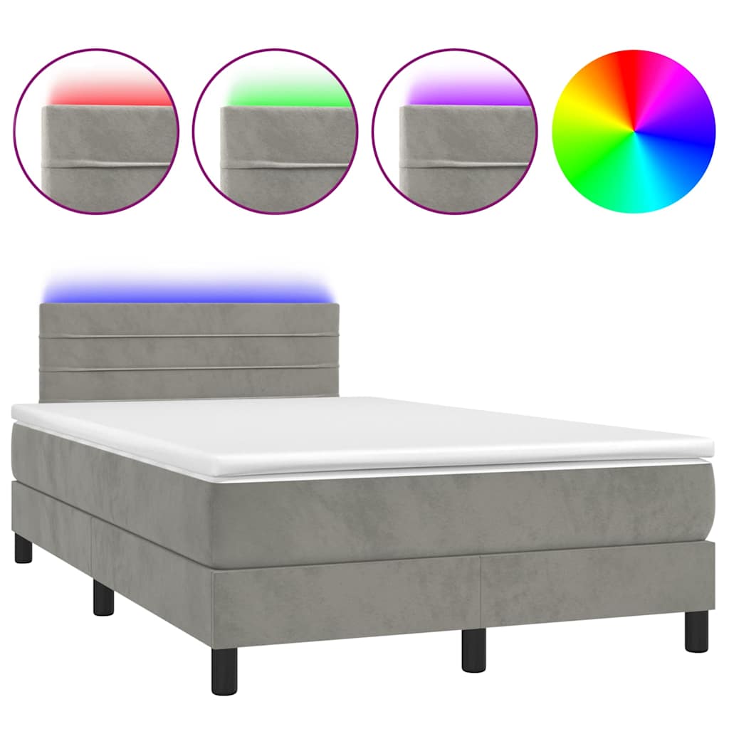 Krevet box spring s madracem LED svjetlosivi 120x190 cm tkanina