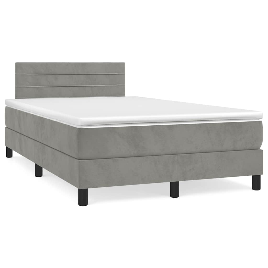 Krevet box spring s madracem LED svjetlosivi 120x190 cm tkanina