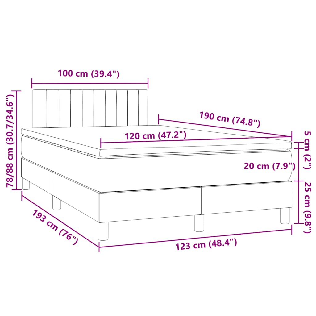 Krevet s oprugama i madracem LED tamnoplavi 120 x 190 cm baršun