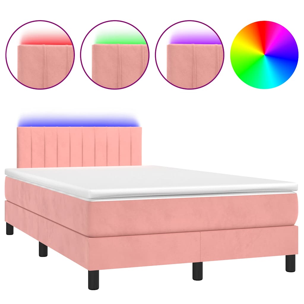Krevet box spring s madracem LED ružičasti 120x190cm baršunasti